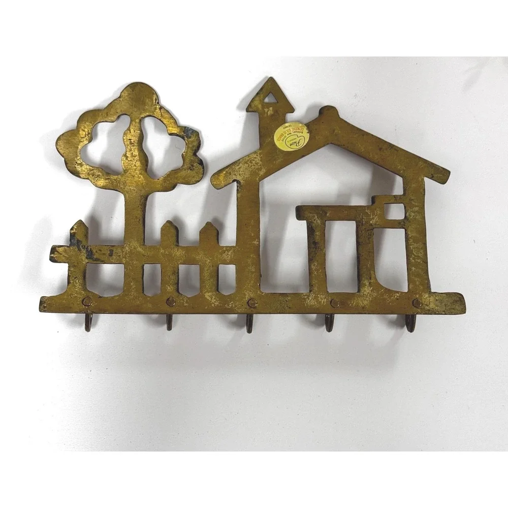 Vintage Brass House Key Rack: Cottagecore Picket Fence Decor